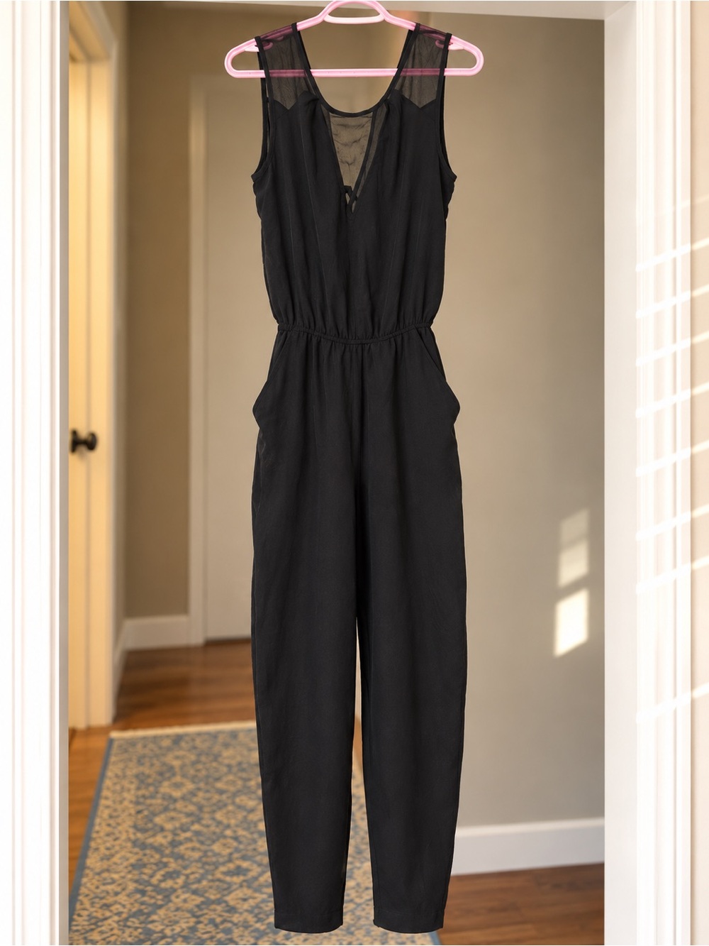 Dex Black Sleeveless Jumpsuit with Mesh Yoke